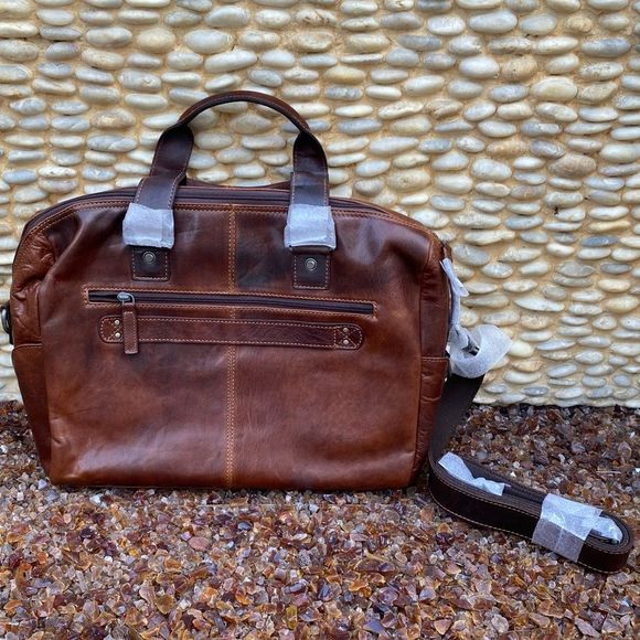 NWT New! Jack Georges Brown Voyager Zip Leather Briefcase w/Front Flap Pocket - Picture 5 of 16